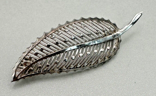 Vintage Solid Silver Leaf Brooch