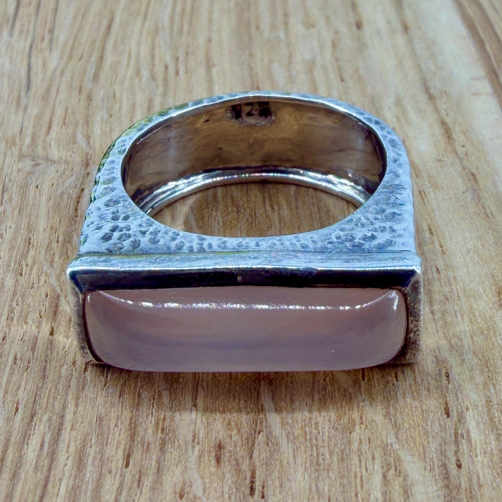 Vintage 925 Sterling Silver Rose Quartz Ring – UK Size Q – Rectangular Cabochon