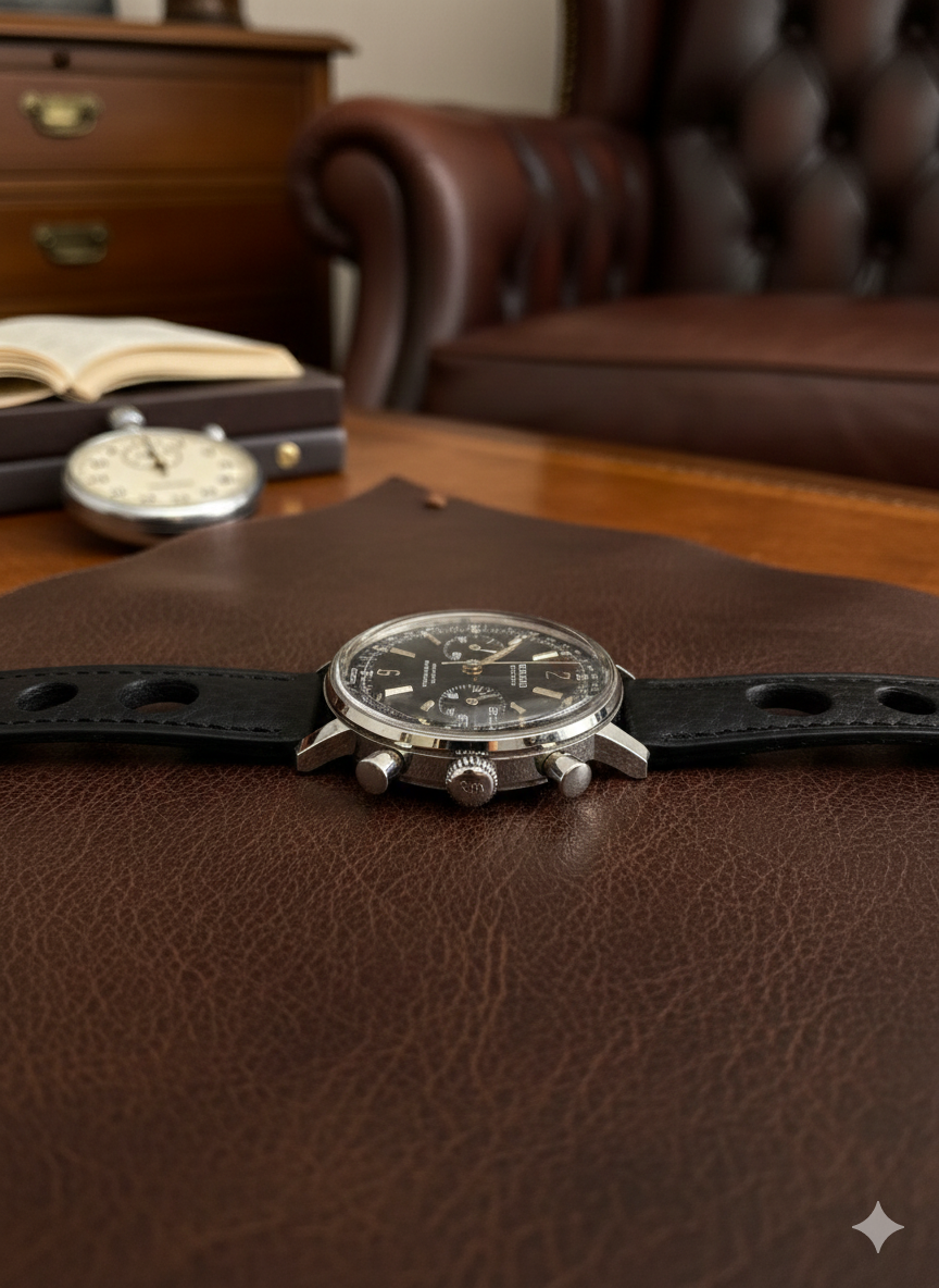 Brand New Grand Prix Style Leather Watch Strap – Black – Genuine Calf Leather