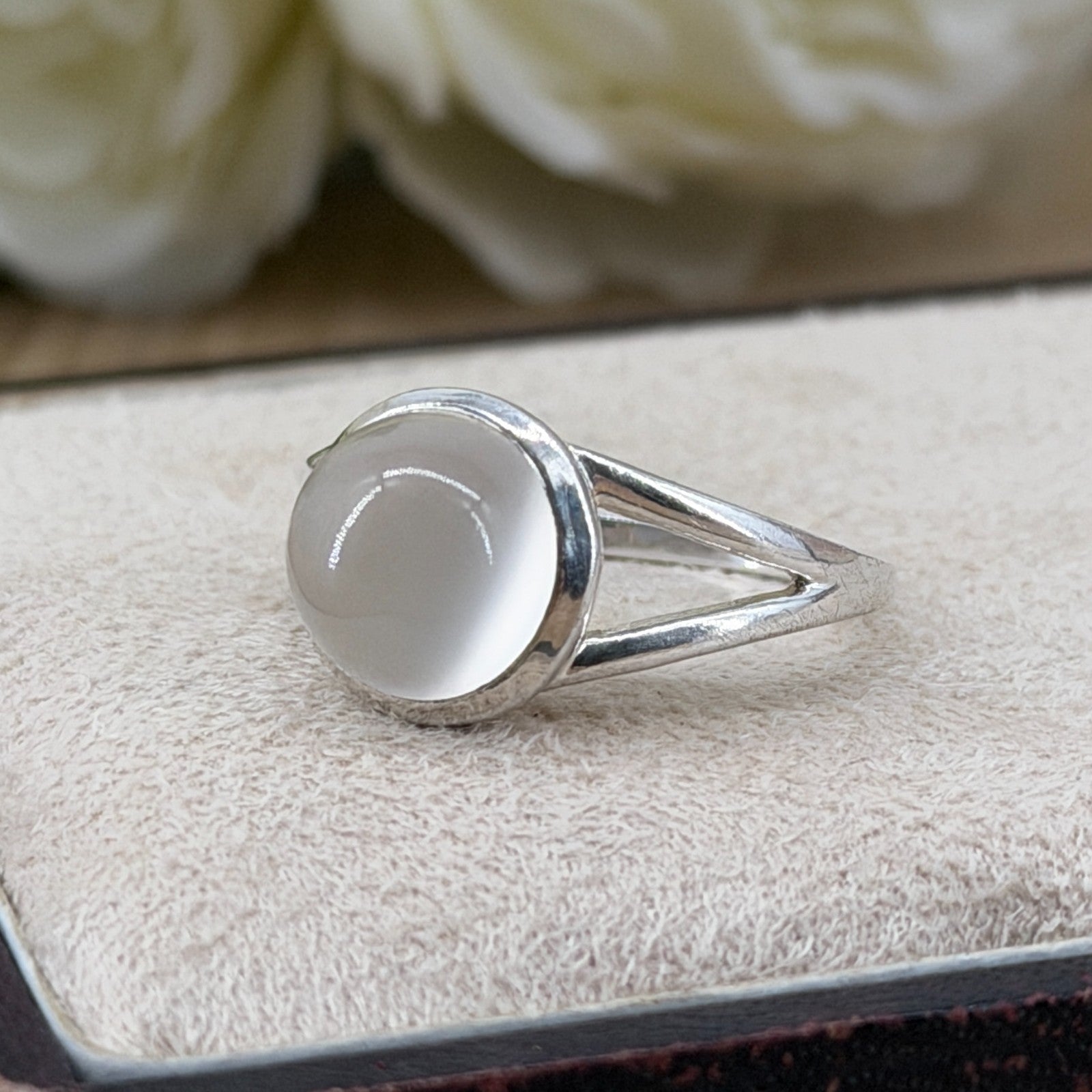 Vintage 925 Sterling Silver Cabochon Moonstone Ring – UK Size P