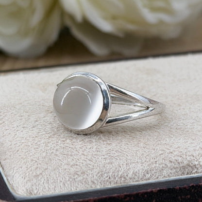 Vintage 925 Sterling Silver Cabochon Moonstone Ring – UK Size P