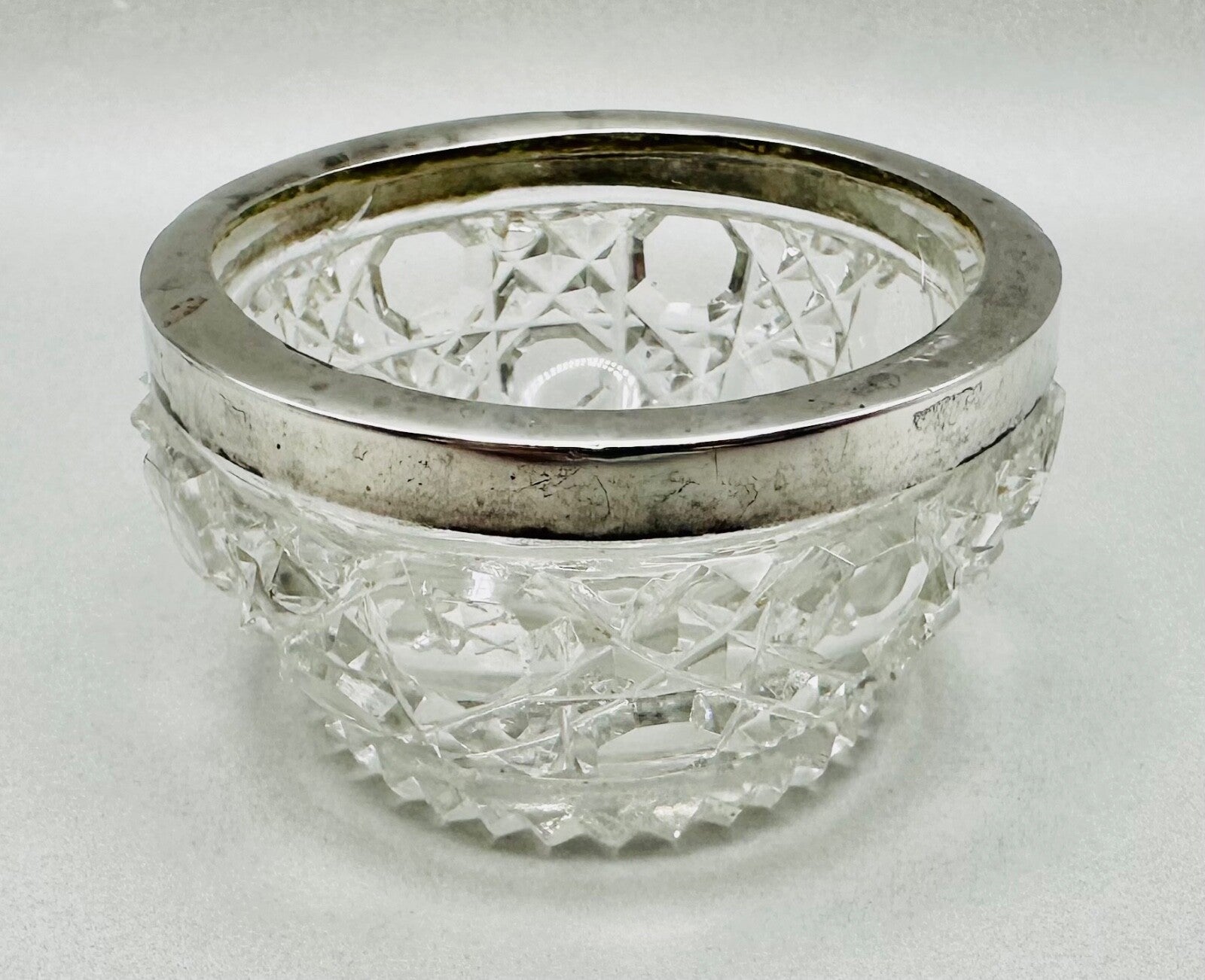 Antique Silver Rimmed Glass Salt – Birmingham 1902 Henry Bushell & Co