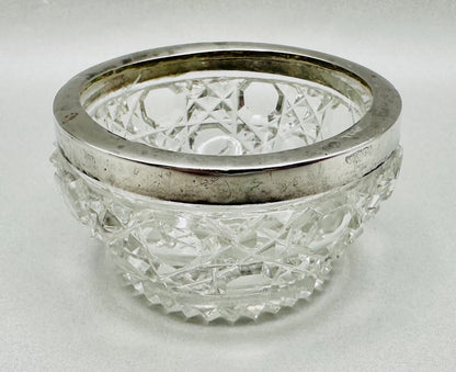 Antique Silver Rimmed Glass Salt – Birmingham 1902 Henry Bushell & Co