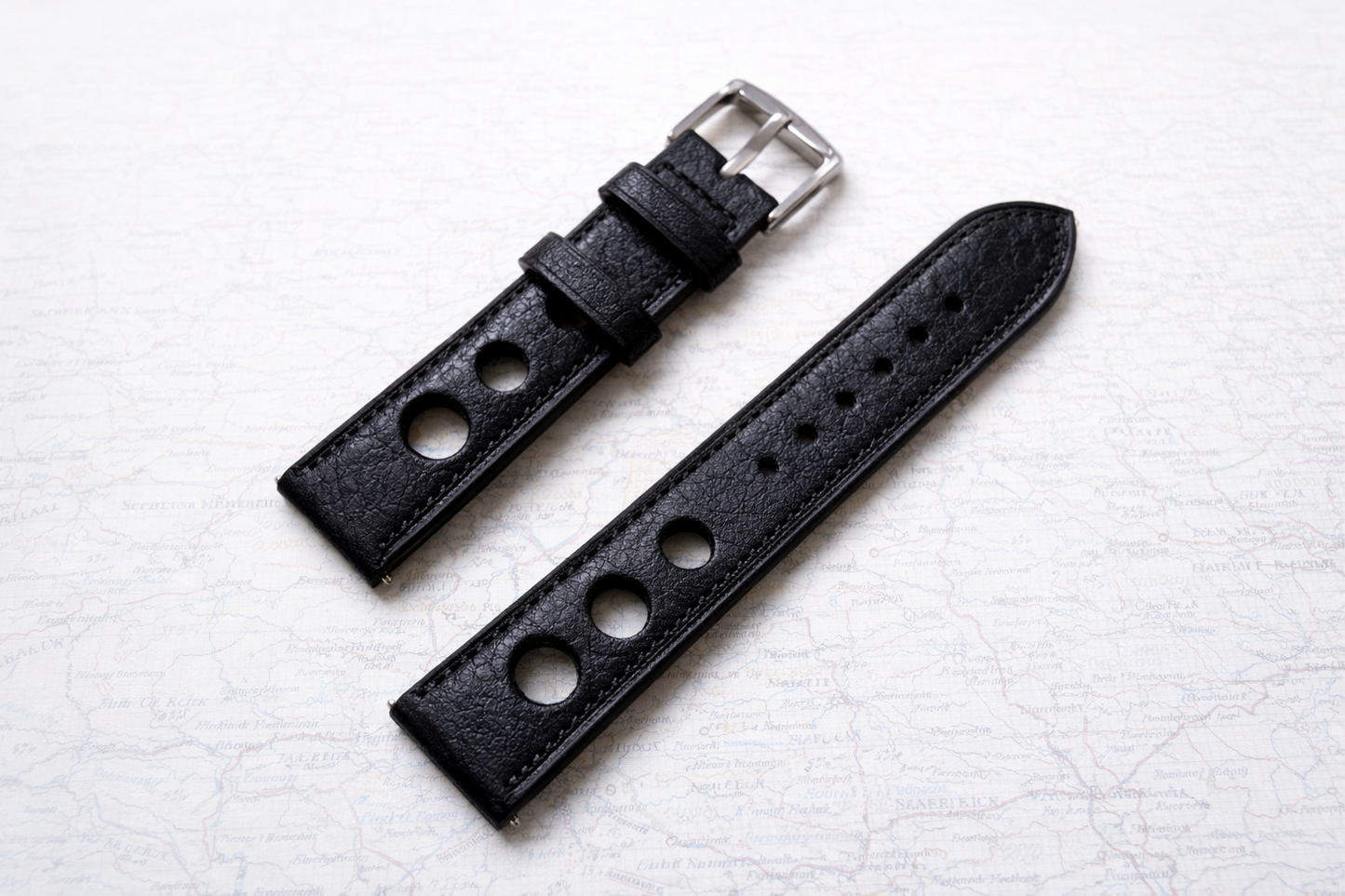 Brand New Grand Prix Style Leather Watch Strap – Black – Genuine Calf Leather