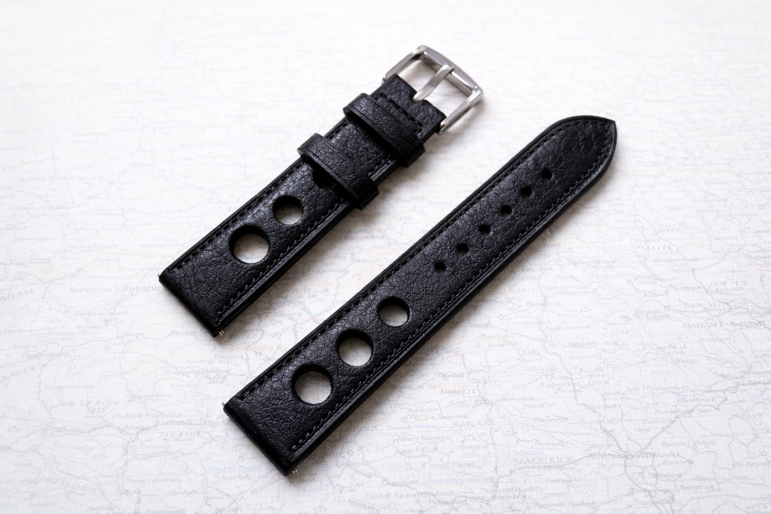 Brand New Grand Prix Style Leather Watch Strap – Black – Genuine Calf Leather