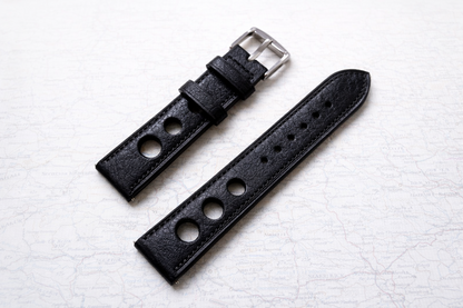Brand New Grand Prix Style Leather Watch Strap – Black – Genuine Calf Leather