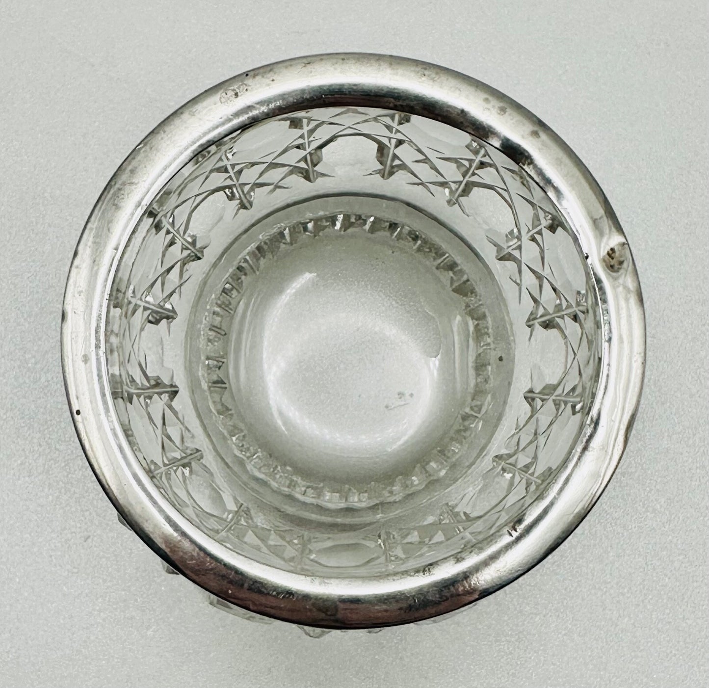 Antique Silver Rimmed Glass Salt – Birmingham 1902 Henry Bushell & Co