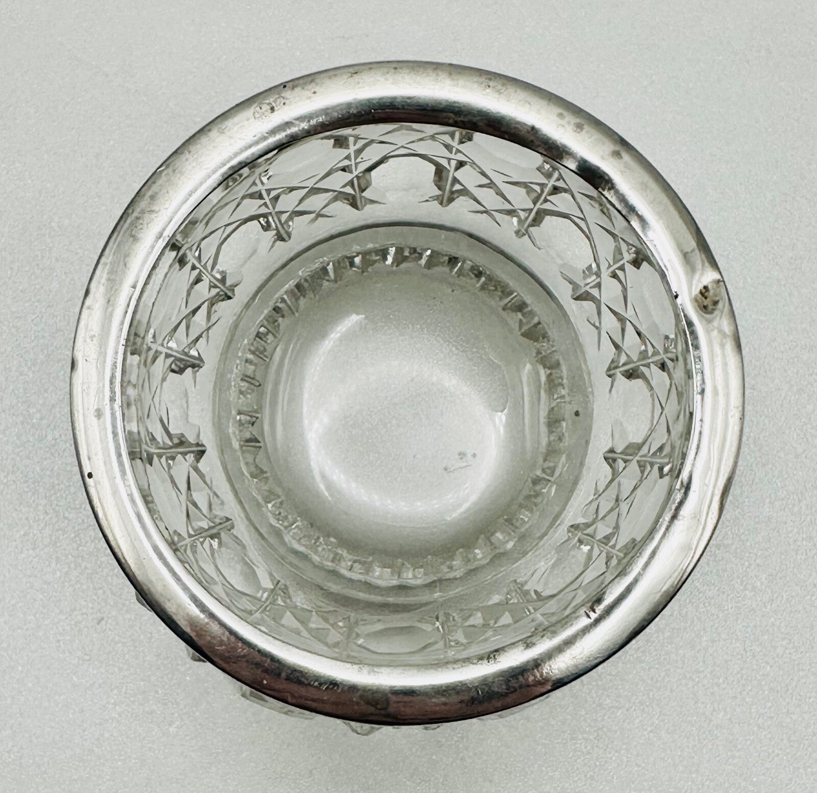 Antique Silver Rimmed Glass Salt – Birmingham 1902 Henry Bushell & Co