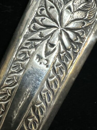 Antique Silver Handled Wooden Serving Fork & Spoon