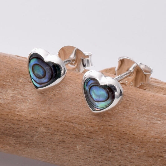 Brand New 925 Sterling Silver Abalone Heart Stud Earrings
