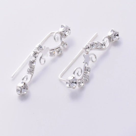 Brand New 925 Sterling Silver & Cubic Zirconia Star Climber Earrings