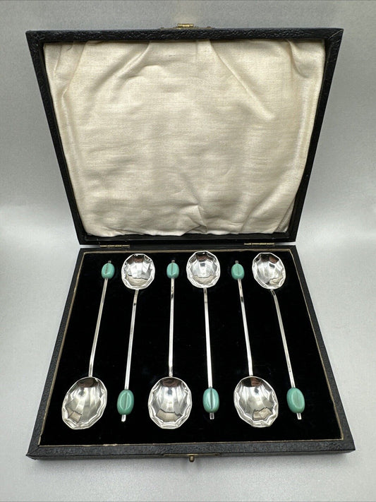 Antique Boxed Set of 6 Silver Plate Coffee Spoons