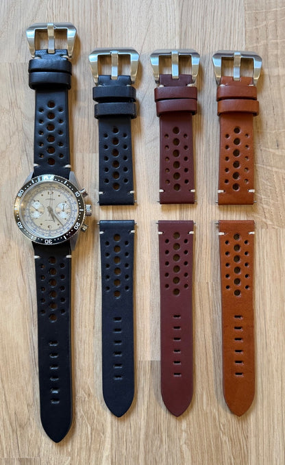 Brand New Luxury Rally Sports Smooth Leather Watch Strap - Genuine Calf Leather