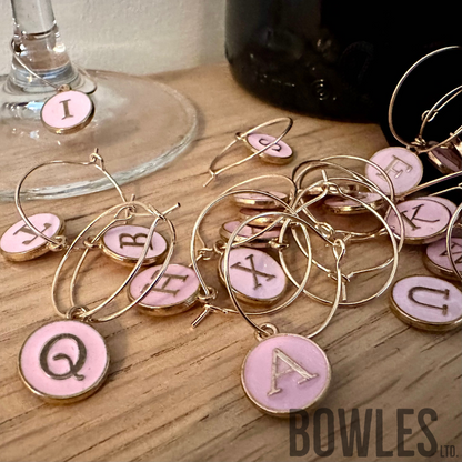 A to Z Wine Glass Charms – Pack of 26 Alphabet Drink Markers with Velvet Bag