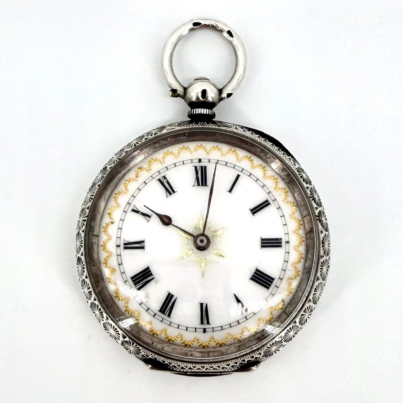 Antique Swiss Silver Pocket Watch – 935 Silver Case – Key Wound – Working