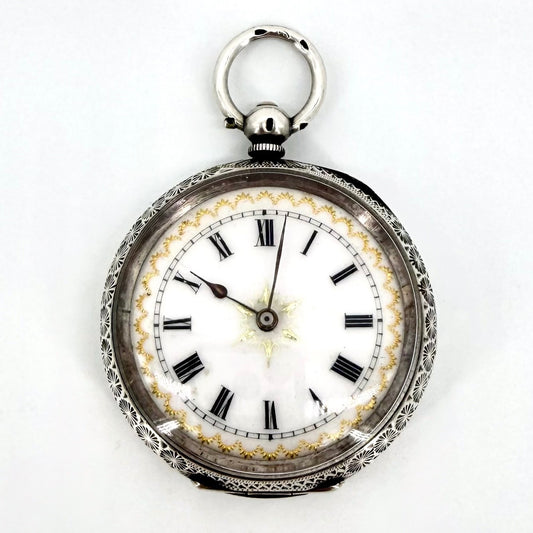 Antique Swiss Silver Pocket Watch – 935 Silver Case – Key Wound – Working