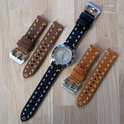 Brand New Handmade Luxury Crazy Horse Stitched Genuine Leather Watch Strap