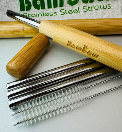 Eco-Friendly Stainless Steel Straw Set with Bamboo Travel Cases – Reusable