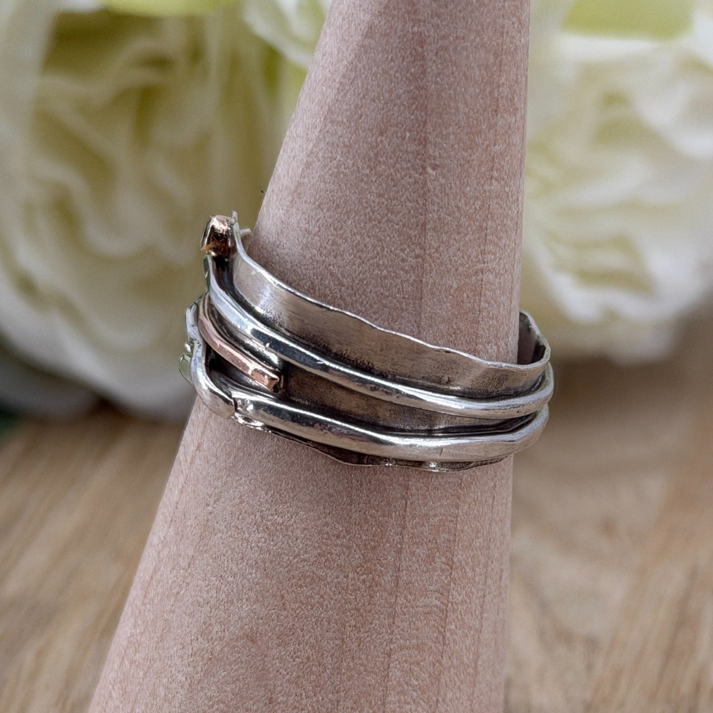 Handmade 925 Sterling Silver Diamond Ring with Gold Accents – UK Size U