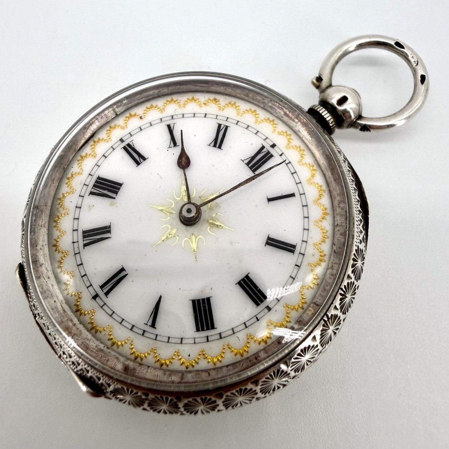 Antique Swiss Silver Pocket Watch – 935 Silver Case – Key Wound – Working
