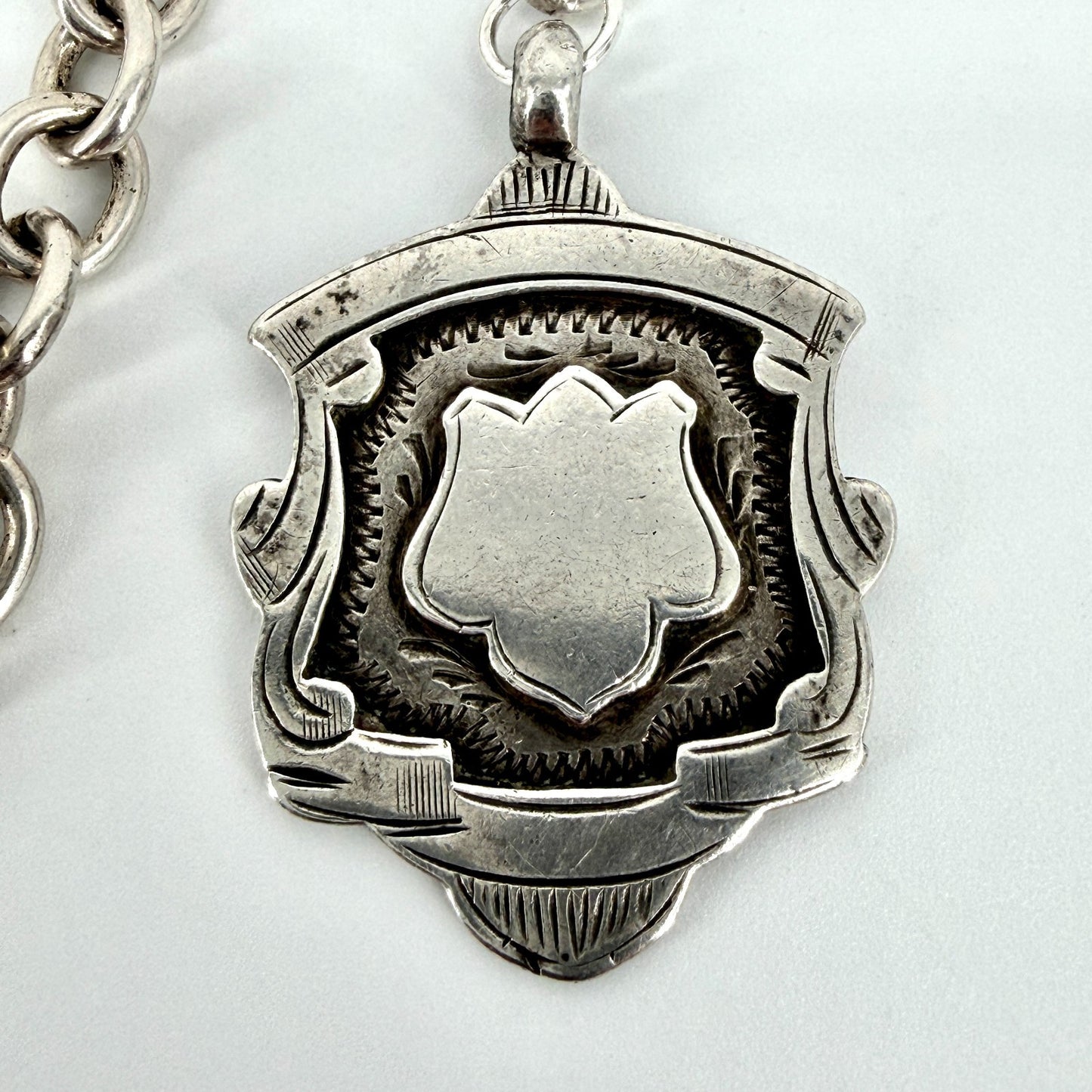 Antique Silver Albert Chain with T-Bar & Medallion – 1900 & 1924