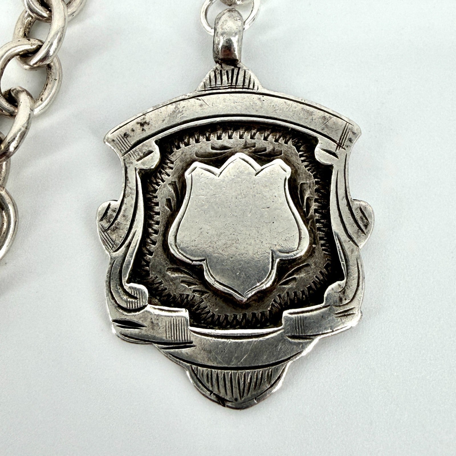 Antique Silver Albert Chain with T-Bar & Medallion – 1900 & 1924
