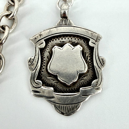 Antique Silver Albert Chain with T-Bar & Medallion – 1900 & 1924