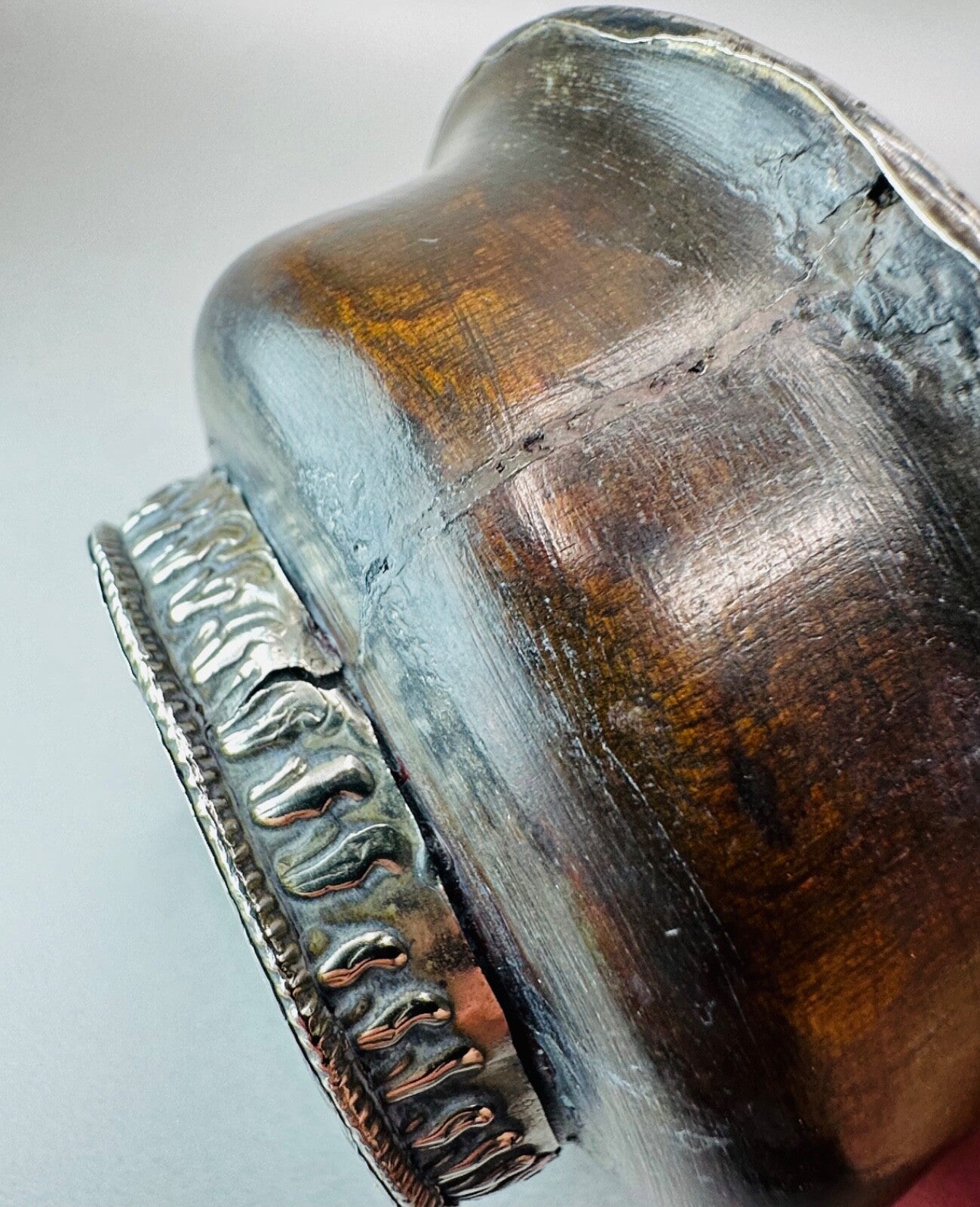 Antique White Metal & Hardwood Beggar's Bowl - Unique Piece