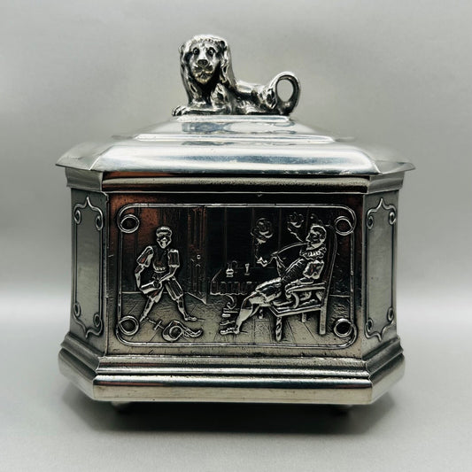 A.E. Williams Pewter Lidded Box with Lion Finial - Stunning Decorative Piece