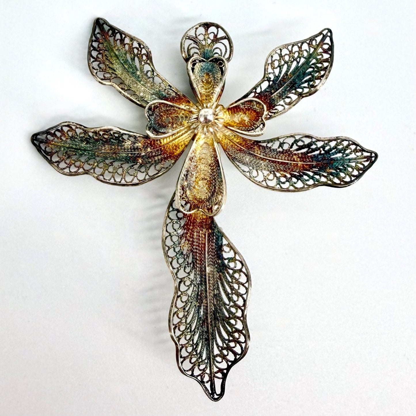 Vintage Silver Filigree Floral Brooch – Stamped 925 – Beautiful Patina