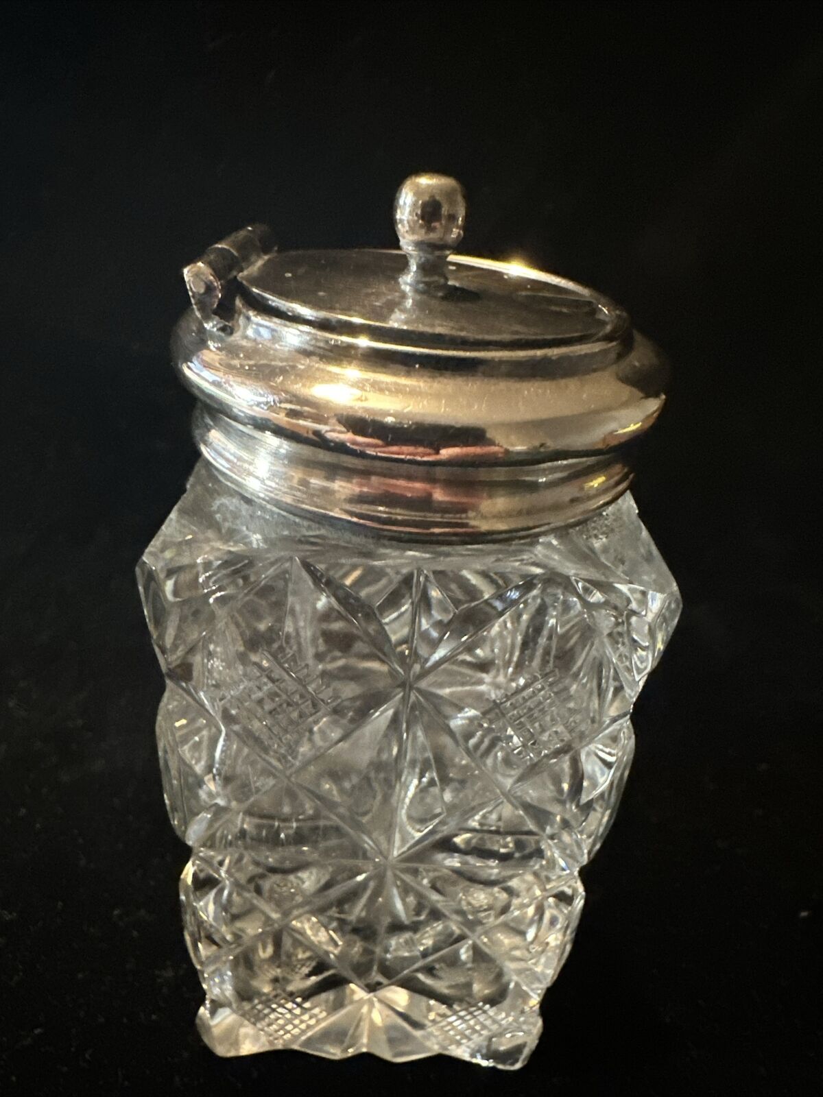 Antique Silver Plate & Cut Glass Mustard Pot