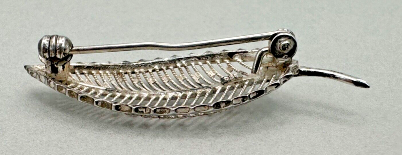 Vintage Solid Silver Leaf Brooch