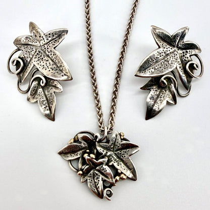 Handmade Sterling Silver Ivy Leaf Set by Ann Powell – Hallmarked London 2006