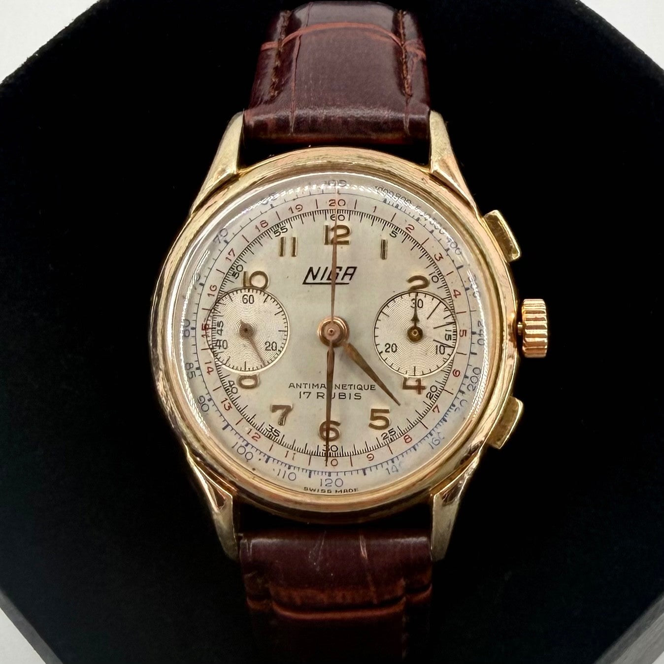 Vintage NIGA Swiss Chronograph Watch – Landeron 51 – Gold Plated – c.1940s–50s