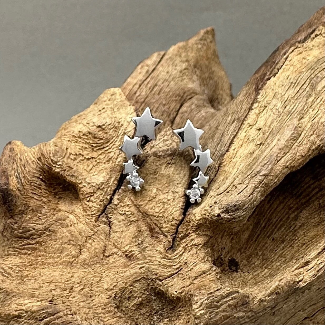 Brand New 925 Sterling Silver Triple Star Stud Earrings - Elegant, Modern Design