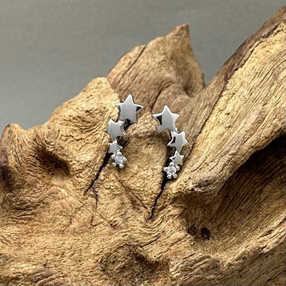 Brand New 925 Sterling Silver Triple Star Stud Earrings - Elegant, Modern Design