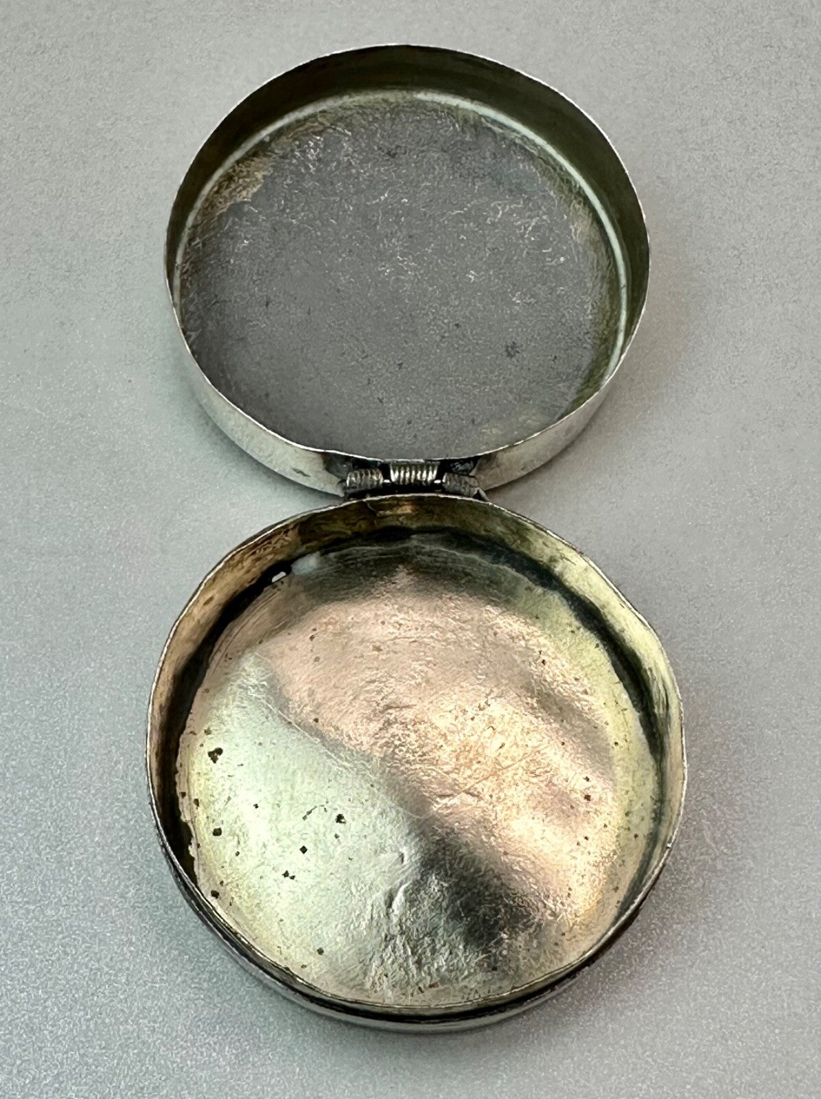 Antique White Metal Pill Box with Hinged Lid