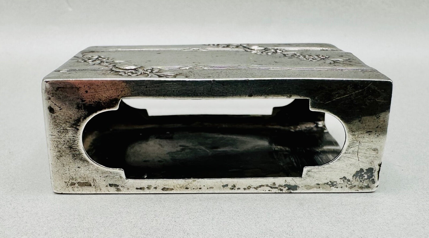 Antique 800 Silver Matchbox Sleeve/Case – German Hallmarks – Oberländer P