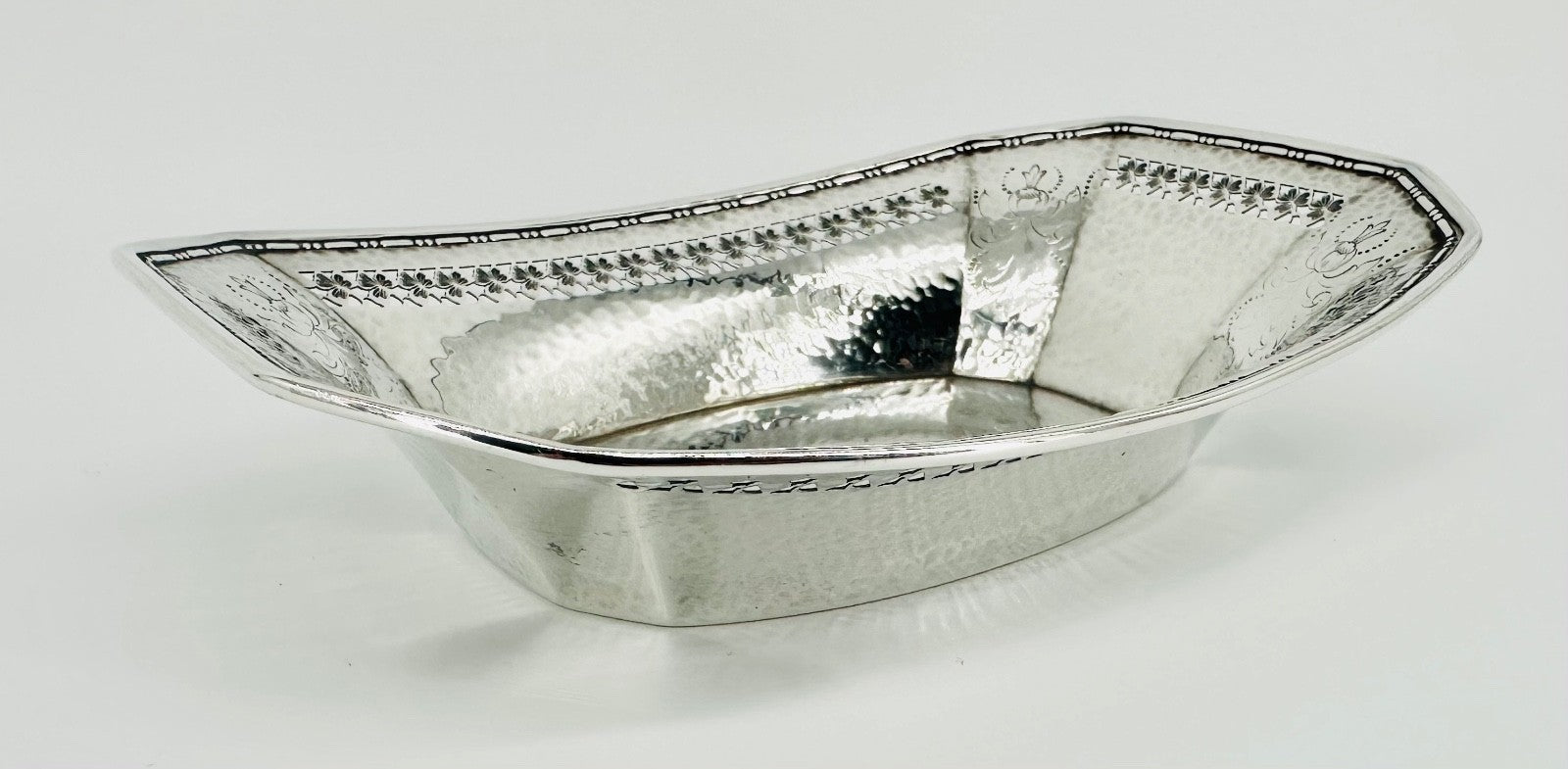 Antique American Sterling Silver Dish – Pierced & Hammered Design – Webster Co.