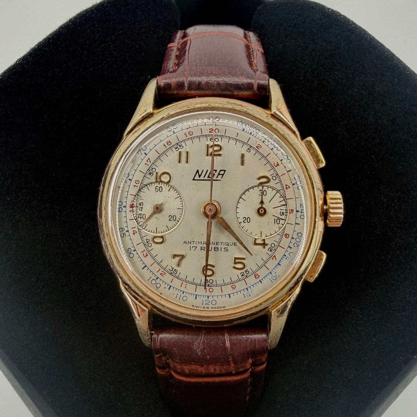 Vintage NIGA Swiss Chronograph Watch – Landeron 51 – Gold Plated – c.1940s–50s