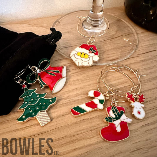 Pack of 6 Christmas Wine Glass Charms – Glass Markers, Cocktail / Champagne Tags