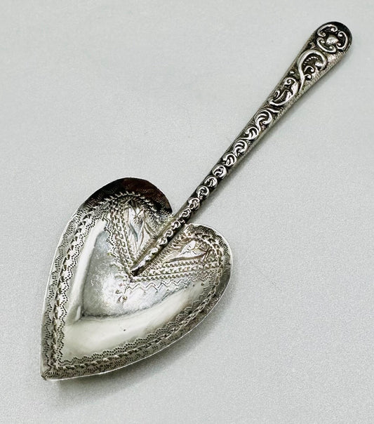 Antique Silver Heart-Shaped Spoon - William Davenport - Birmingham 1886 & 1897