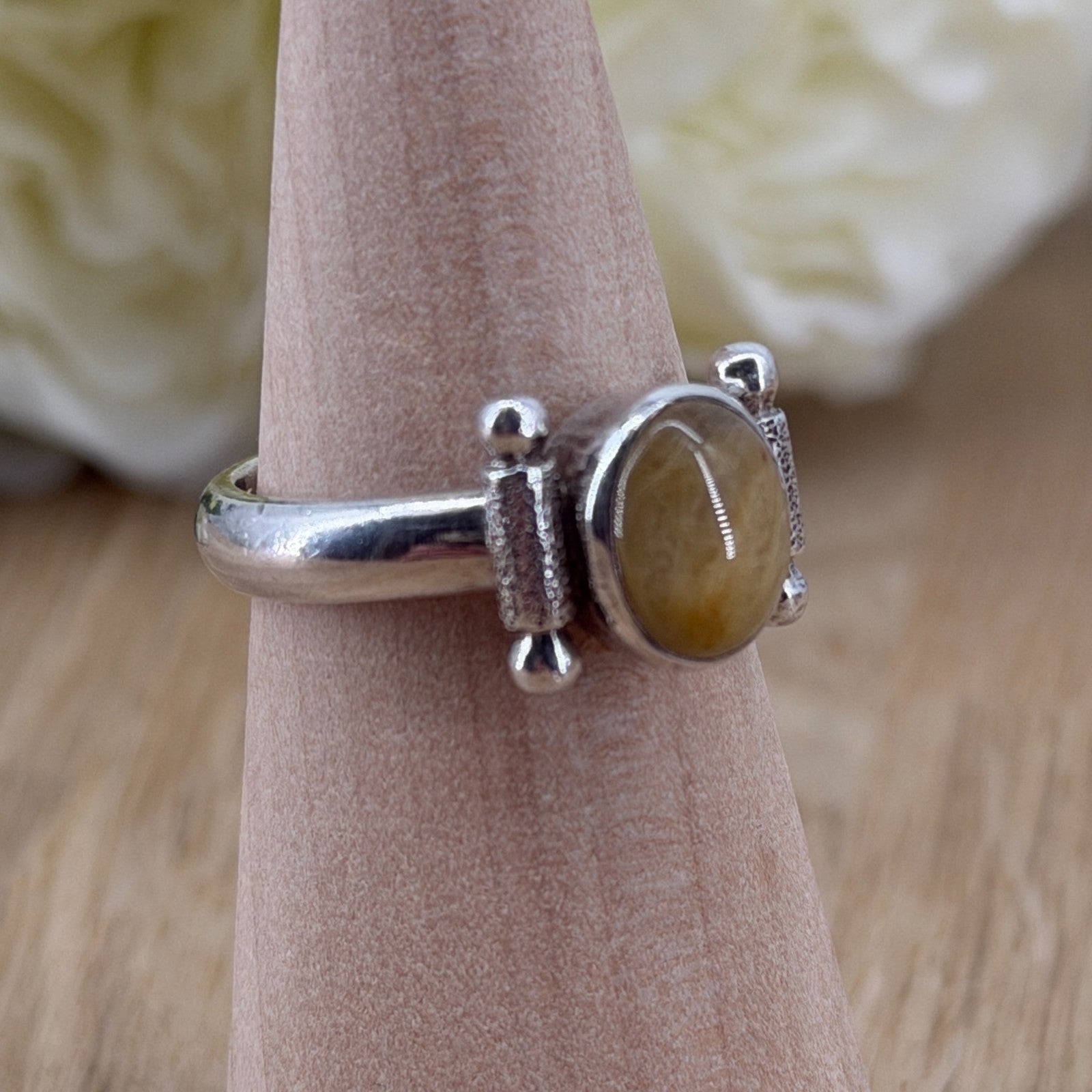 Vintage 925 Sterling Silver Rutile Quartz Ring – UK Size R – Oval Cabochon