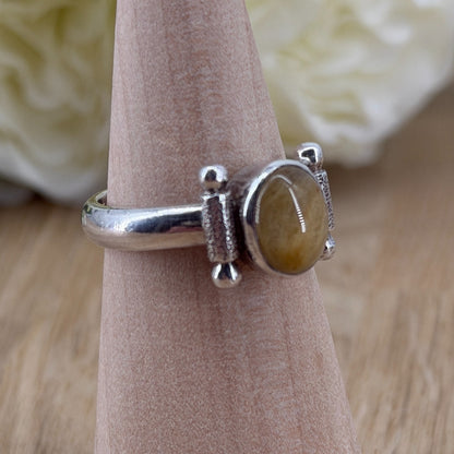 Vintage 925 Sterling Silver Rutile Quartz Ring – UK Size R – Oval Cabochon