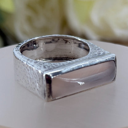 Vintage 925 Sterling Silver Rose Quartz Ring – UK Size Q – Rectangular Cabochon