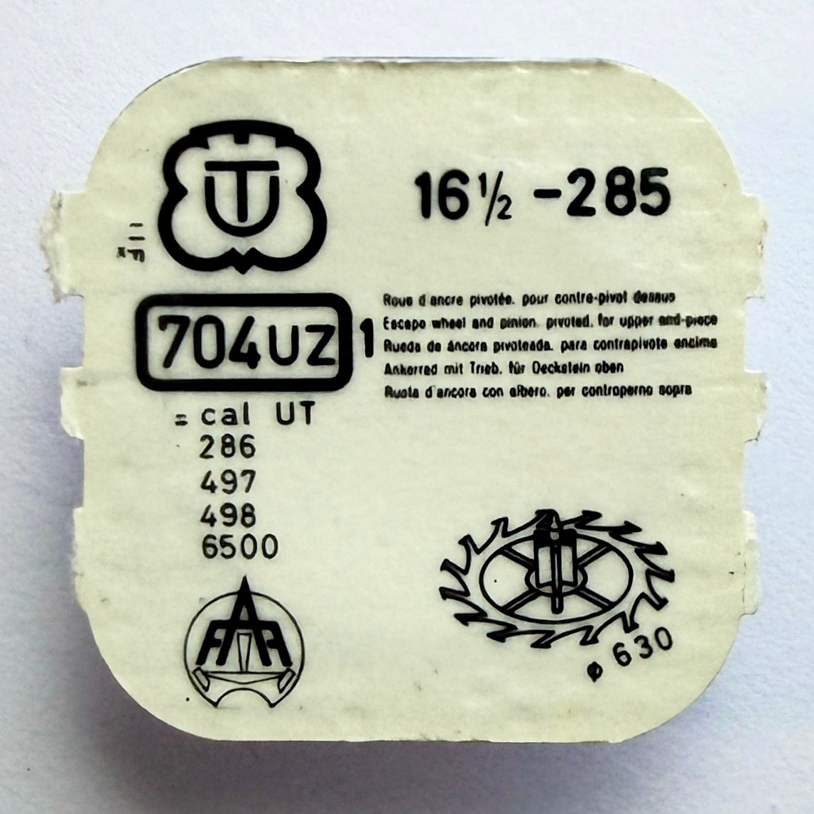 UT 285 - Escape Wheel & Pinion - 704UZ