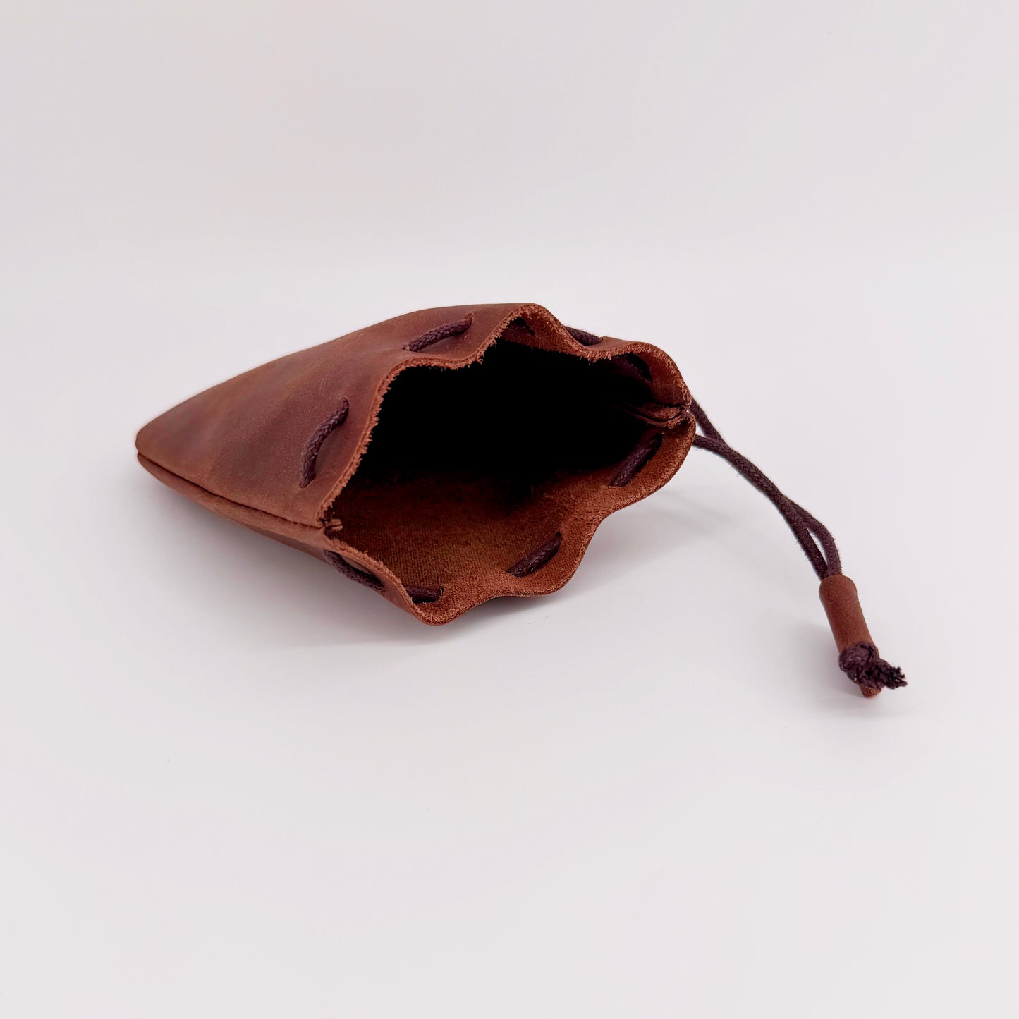 Hand Made Genuine Leather Coin Pouch – Medium Brown Drawstring Purse