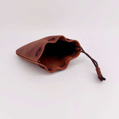 Hand Made Genuine Leather Coin Pouch – Medium Brown Drawstring Purse