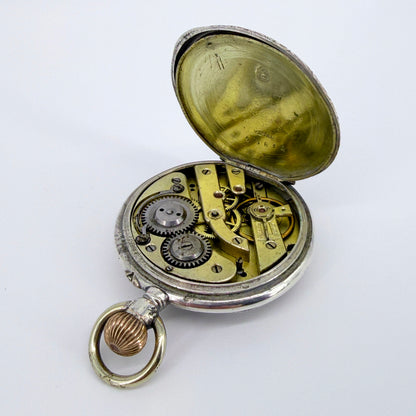 Antique Swiss / German Silver Pocket Watch – 10 Jewels – Working