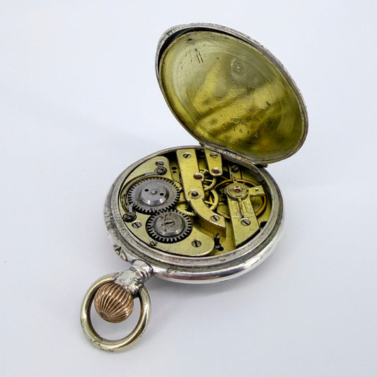 Antique Swiss / German Silver Pocket Watch – 10 Jewels – Working
